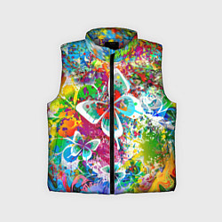 Детский жилет Яркое безумие Бабочки, кляксы, граффити, цвет: 3D-светло-серый