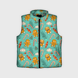 Детский жилет Новогодний паттерн с печеньем и конфетами, цвет: 3D-светло-серый