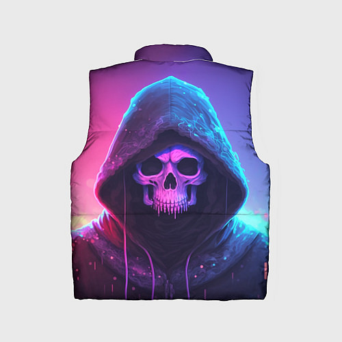 Детский жилет Неоновый череп в капюшоне / 3D-Светло-серый – фото 2