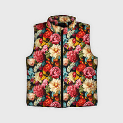 Детский жилет Узор из роз и разных цветов, цвет: 3D-черный