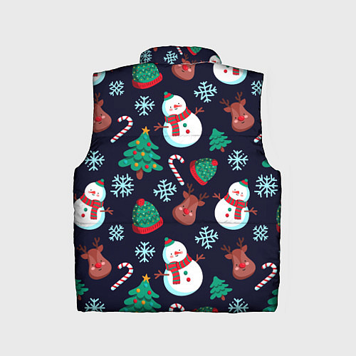 Детский жилет Снеговички с рождественскими оленями и елками / 3D-Черный – фото 2