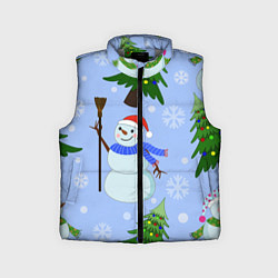 Детский жилет Снеговики с новогодними елками паттерн, цвет: 3D-светло-серый