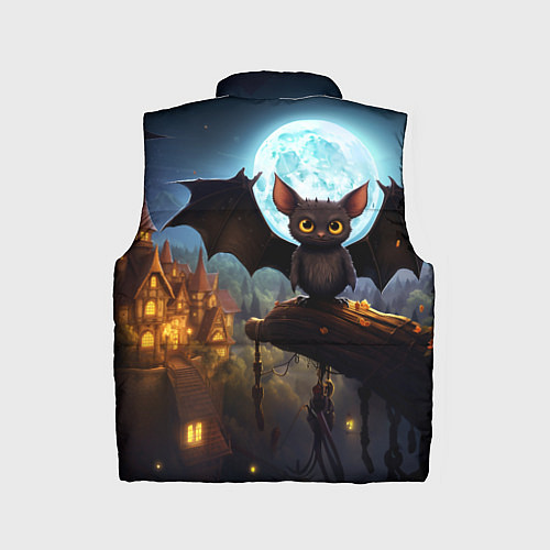 Детский жилет Летучая мышка на фоне луны и замка / 3D-Черный – фото 2