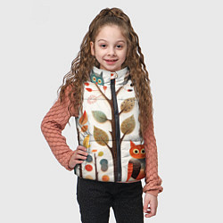 Детский жилет Совы в осеннем лесу в стиле фолк-арт, цвет: 3D-красный — фото 2