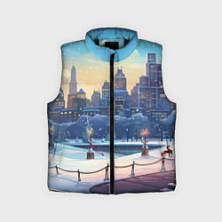 Детский жилет Зимний большой город, цвет: 3D-черный