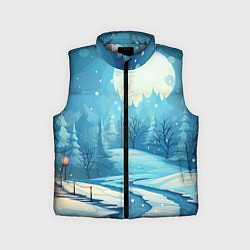 Детский жилет Новогодний пейзаж природа, цвет: 3D-светло-серый