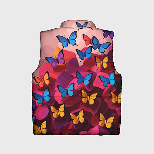 Детский жилет Разноцветные бабочки - розовые цветы / 3D-Черный – фото 2