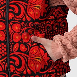 Детский жилет Хохломская роспись красные цветы и ягоды на чёрном, цвет: 3D-красный — фото 2