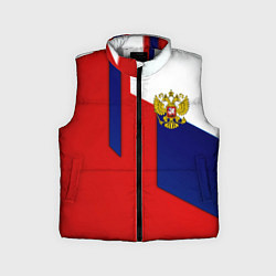 Детский жилет Спортивная текстура герб России, цвет: 3D-светло-серый