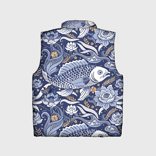 Детский жилет Рыба карп - синий корейский узор / 3D-Черный – фото 2