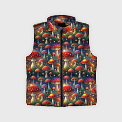 Детский жилет Красные мухоморы в лесу паттерн, цвет: 3D-светло-серый