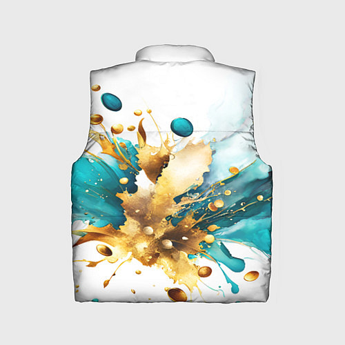 Детский жилет Бирюзово голубая абстракция, брызги краски на бело / 3D-Черный – фото 2