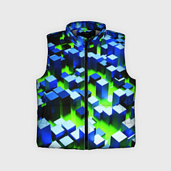 Детский жилет Синие блоки в зеленом тумане, цвет: 3D-светло-серый