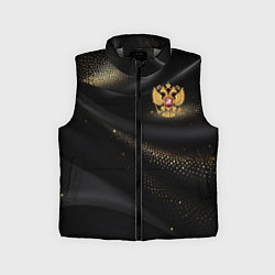 Детский жилет Золотой герб России на черно-золотой текстуре, цвет: 3D-светло-серый