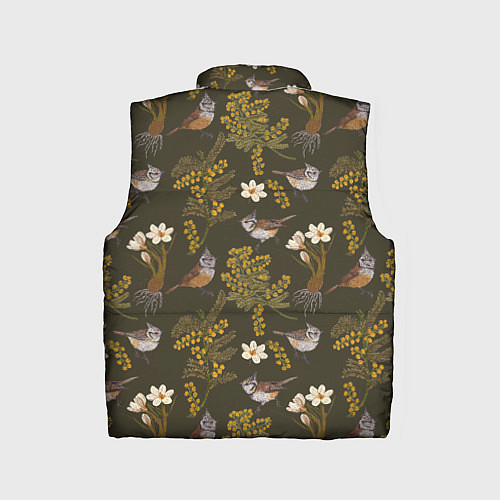 Детский жилет Хохлатые синицы и мимоза паттерн / 3D-Черный – фото 2