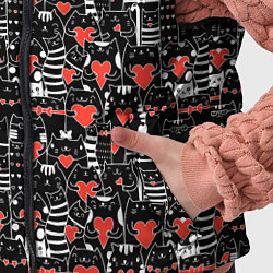 Детский жилет Черные котики держат сердечки паттерн, цвет: 3D-красный — фото 2