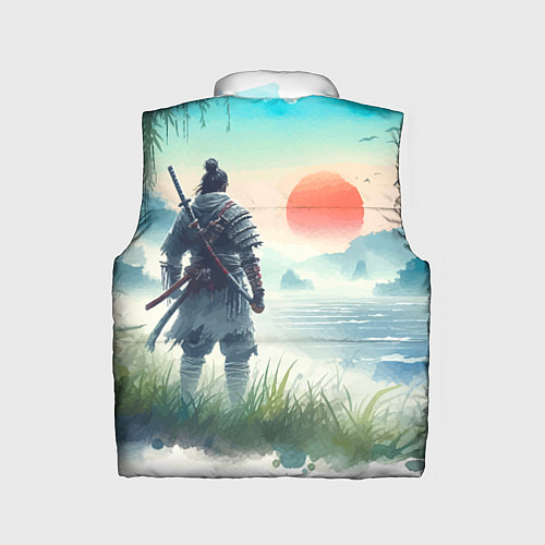 Детский жилет Японский самурай на берегу горного озера / 3D-Черный – фото 2