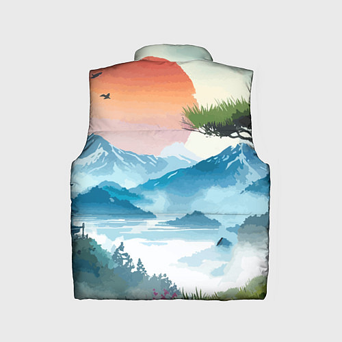 Детский жилет Восход красного солнца - Японский пейзаж / 3D-Красный – фото 2