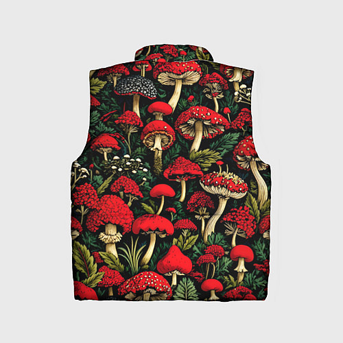 Детский жилет Лесные красные грибы мухоморы - паттерн / 3D-Светло-серый – фото 2