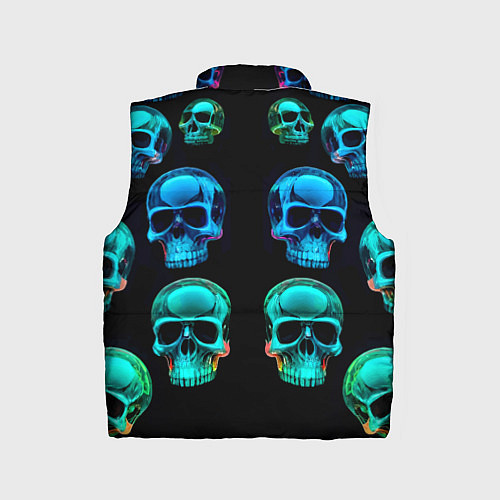 Детский жилет Neon skulls - ai art pattern / 3D-Черный – фото 2