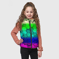 Детский жилет Неоновая абстракция соты, цвет: 3D-светло-серый — фото 2