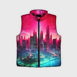 Детский жилет Неоновая гроза в мегаполисе - удар молнии, цвет: 3D-черный