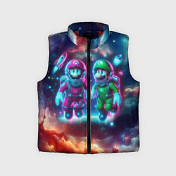 Детский жилет Марио и Луиджи в открытом космосе - неоновое свече, цвет: 3D-красный