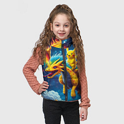 Детский жилет Pikachu on a fabulous dragon - neon glow, цвет: 3D-черный — фото 2