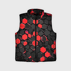 Детский жилет Красно-серые шестиугольники на чёрном фоне, цвет: 3D-красный