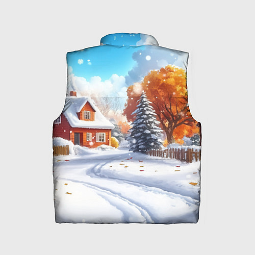 Детский жилет Новогодний пейзаж и домики / 3D-Черный – фото 2