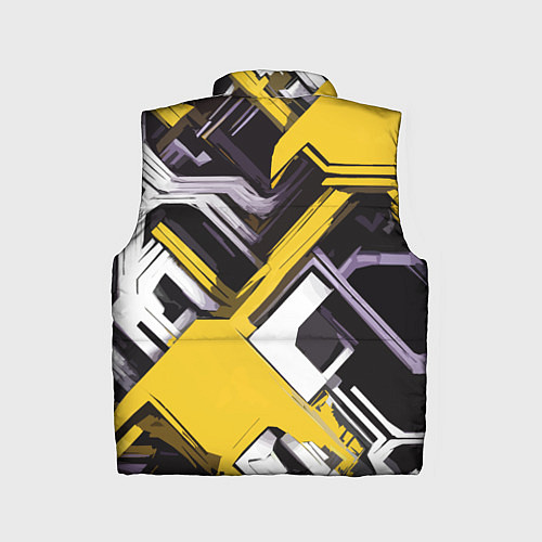 Детский жилет Бело-жёлтый техно паттерн на чёрном фоне / 3D-Черный – фото 2