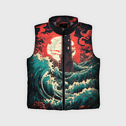 Детский жилет Маяк и волны в японском стиле, цвет: 3D-светло-серый