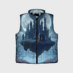 Детский жилет Замок Дракулы и неоновые грибы - нейроарт фантазия, цвет: 3D-черный