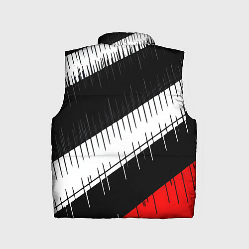 Детский жилет Диагональные чёрно-белые полосы на красном фоне / 3D-Черный – фото 2