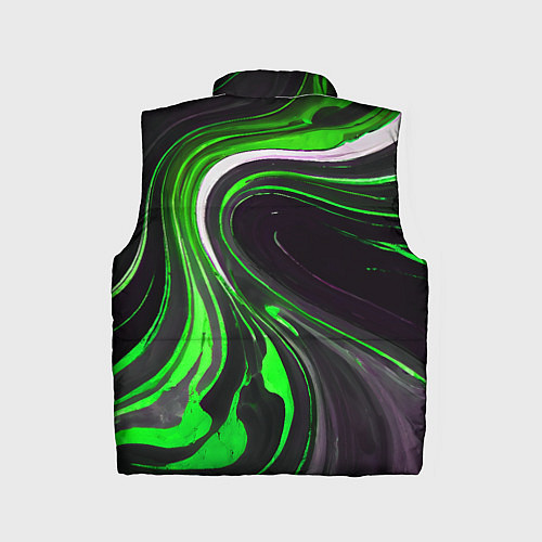 Детский жилет Волнистые бело-зелёные линии на чёрном фоне / 3D-Черный – фото 2