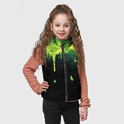 Детский жилет Зеленая стекающая краска по черному фону, цвет: 3D-красный — фото 2