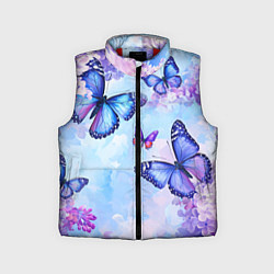 Детский жилет Бабочки и сирень - нежная голубая живопись, цвет: 3D-красный