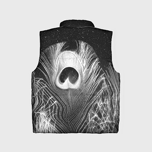 Детский жилет Изогнутые белые перья павлина - чб иллюстрация / 3D-Черный – фото 2