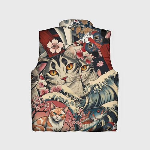 Детский жилет Котики и рыбки в сакуре / 3D-Светло-серый – фото 2