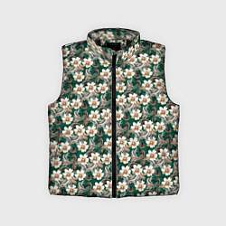 Детский жилет Цветочный паттерн зелёный, цвет: 3D-черный
