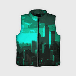 Детский жилет Стилизованный город бирюзовый, цвет: 3D-черный