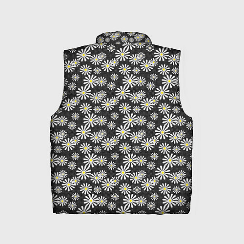 Детский жилет Белые цветы ромашки на черном в мелкий горошек / 3D-Черный – фото 2