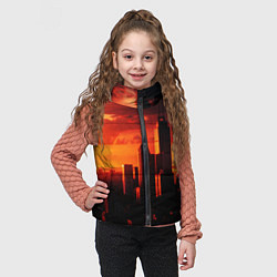 Детский жилет Стилизованный город оранжевый закат, цвет: 3D-черный — фото 2