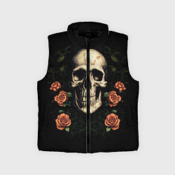 Детский жилет Череп в красных розах, цвет: 3D-черный
