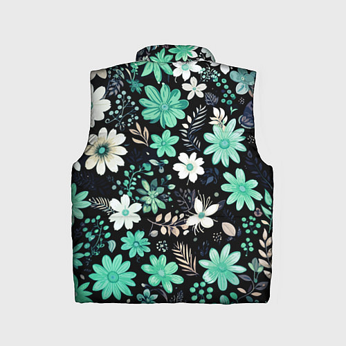 Детский жилет Чёрный в зелёный цветочек стилизованный / 3D-Черный – фото 2
