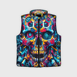 Детский жилет Кибер череп - нейроарт паттерн, цвет: 3D-черный