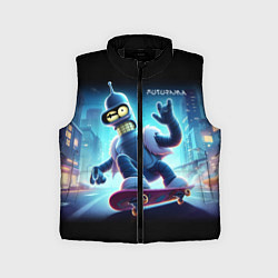 Детский жилет Bender is a skateboarder in neon street - ai art, цвет: 3D-черный