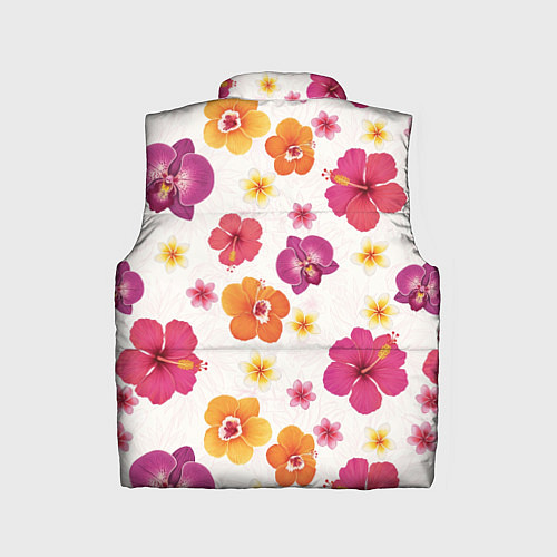 Детский жилет Тропический букет - узор с яркими гибискусами и ор / 3D-Черный – фото 2