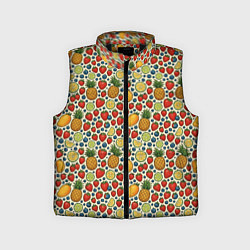 Детский жилет Фрукты и ягоды в паттерне, цвет: 3D-черный