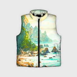 Детский жилет Художественный пейзаж море скалы, цвет: 3D-черный